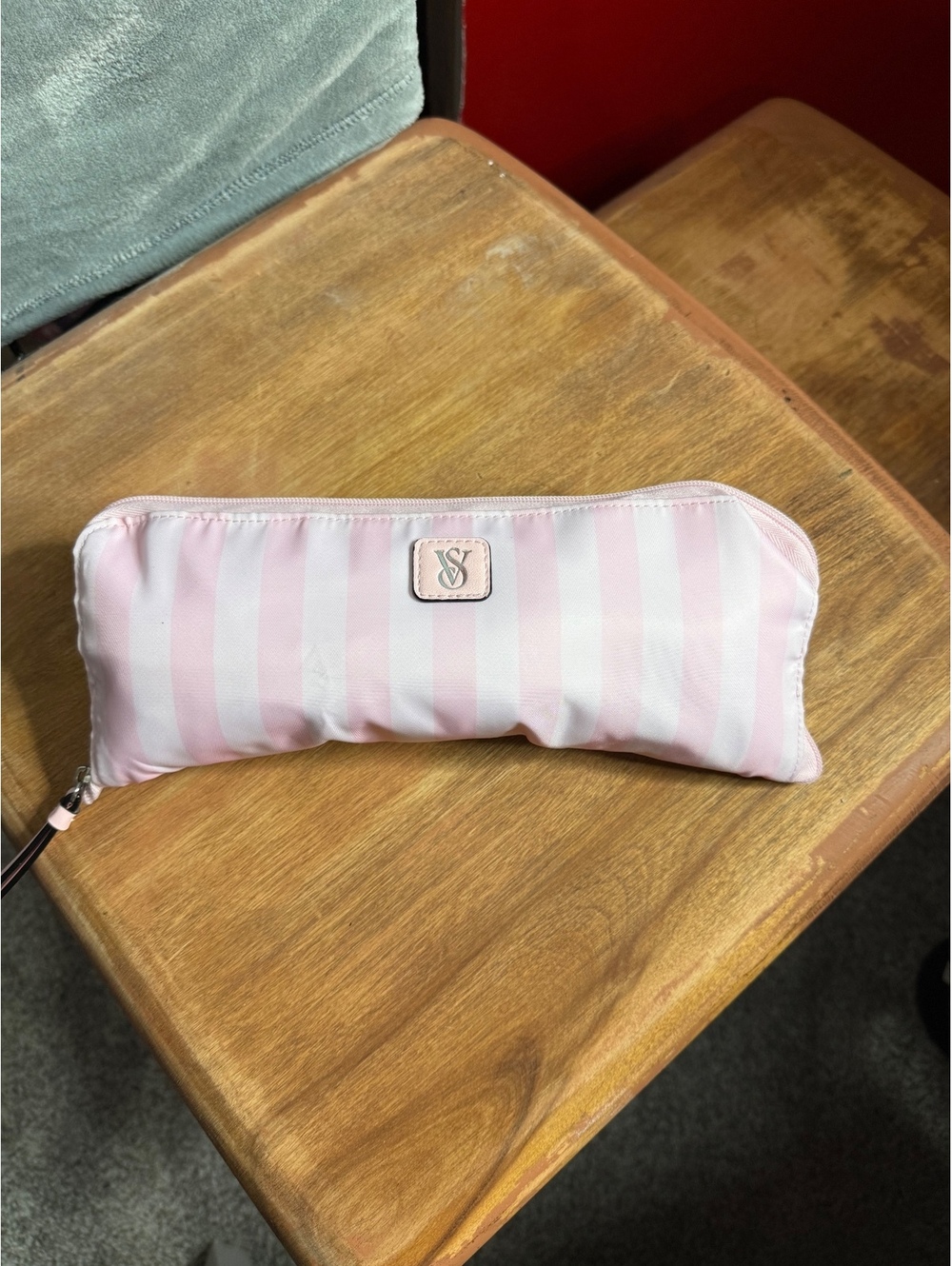 Victoria's Secret Pink & White Signature Stripe Packable Tote Bag with Pouch